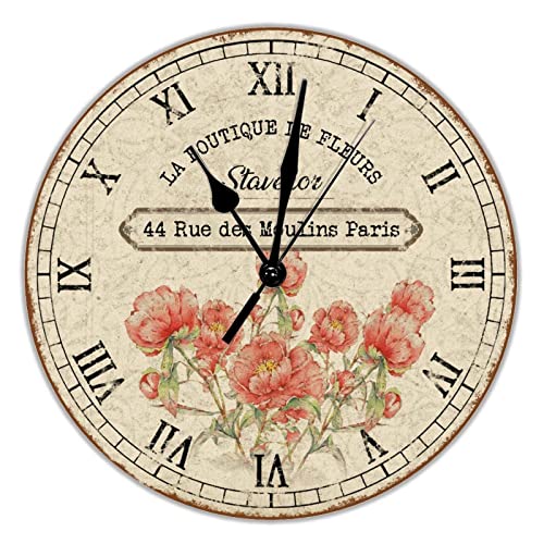 La Boutique De Fleurs - Reloj de pared de PVC, diseño de mariposa, girasol, redondo, funciona con pilas, silencioso, 25,4 cm, estilo rústico, decoración para el hogar, cocina, sala de estar,