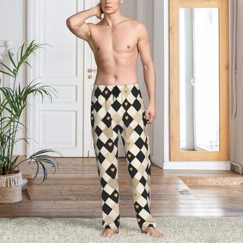 Mens Pajama Pants - Geometric Heart Print Soft Sleep Lounge Pants For Men, Casual Pj Bottoms With Pockets2