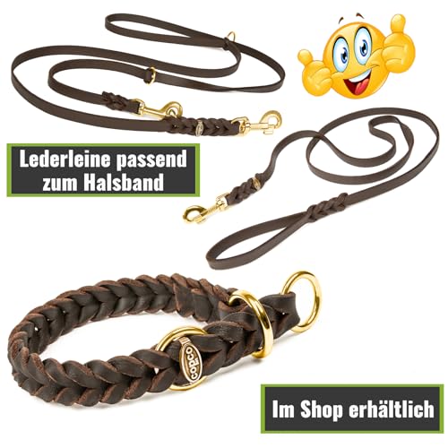 CopcoPet Hundehalsband Würger 40–45 cm x 25mm Braun – Geflochtenes Halsband mit Zugstopp & Messing Ring – Aus robustem Fettleder – Für mittelgroße Hunde – Weiches Lederhalsband fürs Training