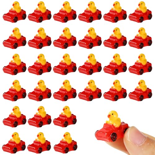 30pcs Mini Resin Ducks, Cute Rubber Ducks Miniature Resin Ducks Small Tiny Resin Ducks Decoration Waterproof Little Ducks Perfect DIY Decorations Birthday Festival Party Toy Gifts(Red)