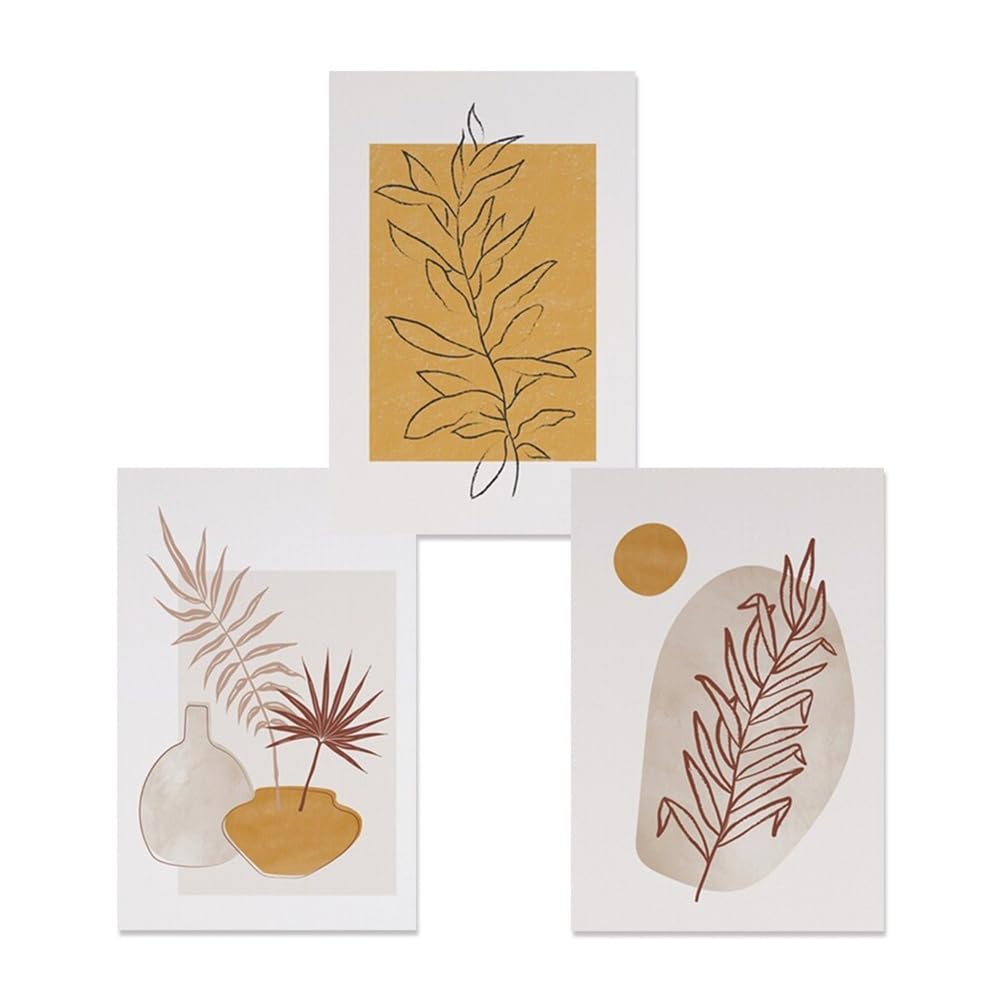 SOBMQ Pictures-Abstract Yellow Leaves Foliage Pots Boho Poster Wall Art Print Picture Botanical Canvas Painting Living Room Home Kitchen Office Bedroom Decor-50 * 60cm-3PCS (No Frame)