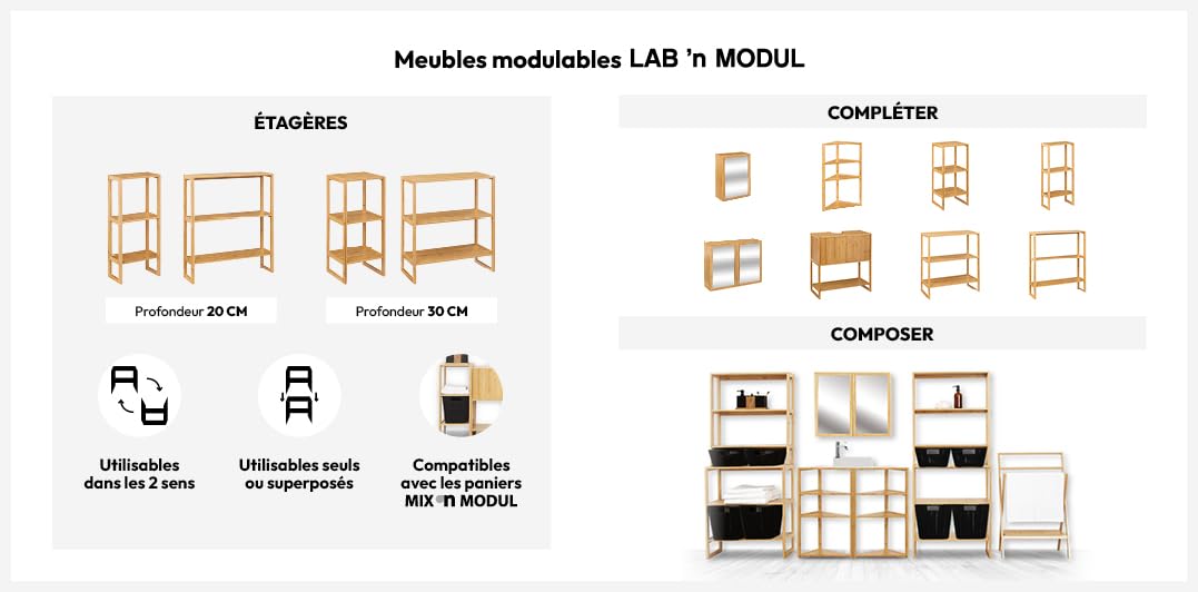 5five - Estantería de 2 Niveles 20 cm Laboratorio n modul bambú