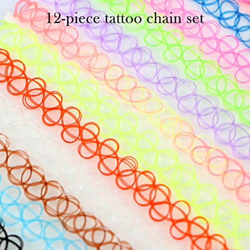 MXTIMWAN 12 Stück Choker Halskette Set, Stretch Choker, Tattoo Kette, Gummi Halsband, Damen Elastische Halskette