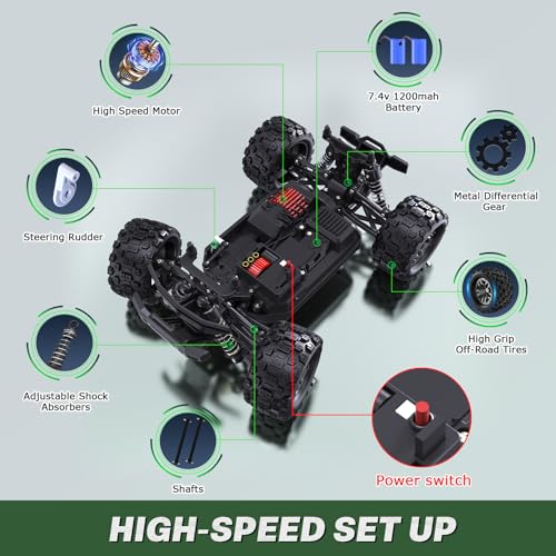 Image of Fast RC Cars for Adult, 1:18 Fast Remote Control Car 40KMH, 2.4GHz High Speed RC Truck 4WD, Waterproof Monster RC Truck with 2 Rechargeable Batteries, Birthday Gifts for for 8+ Year Old Boys Adults