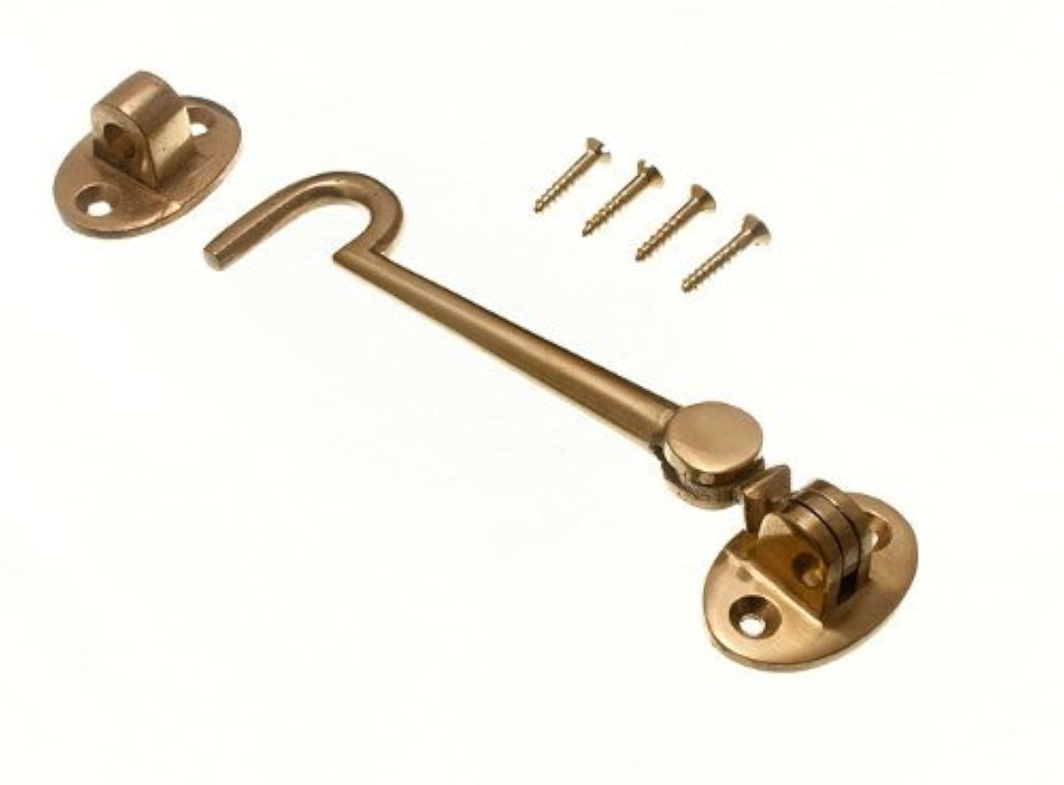 Onestopdiy.com Cabin Hook And Eye 125Mm 5 Inch Solid Polished Brass With Screws ( Pack Of 2 )