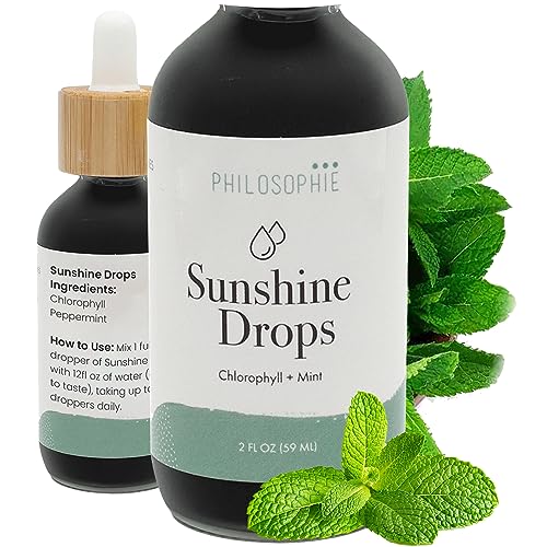 Philosophie Liquid Chlorophyll Sunshine Drops for Water | Organic Chlorophyll Drops with Mint for Detox, Internal Deodorant & Energy Boost | Natural Vegan Supplement, Non-GMO, 2oz