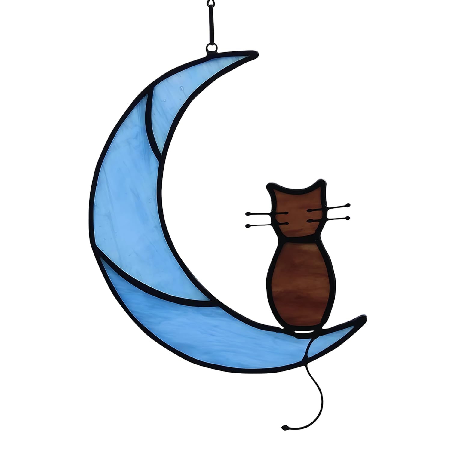 Sun Catcher, Cat on Moon Hanging Decor Home Decor Halloween Christmas Ornament Decoration for Kitten Lover Indoor and Outdoor（Style 1）