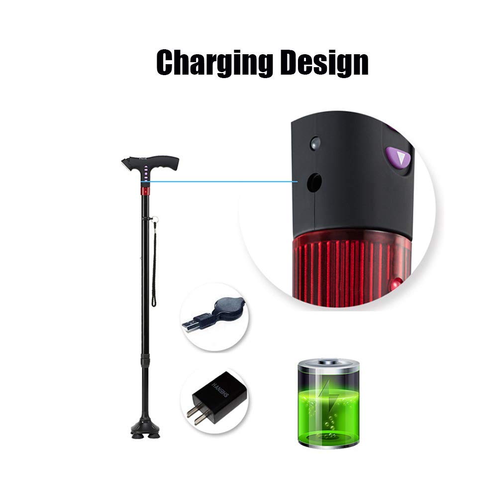 BJH Bastones con luz LED y Alarma con 3 muletas MP3 Antideslizantes para Hombres y Mujeres Interesting