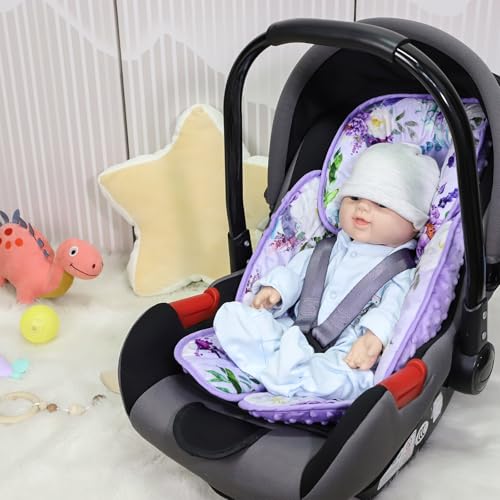Image of 2 in 1 Infant Car Seat Insert, Car Seat Head Support Baby Girls Boys, Soft Newborn Carseat Insert Cushion, Perfect for Carseats, Strollers, Swings (Purple Flower)