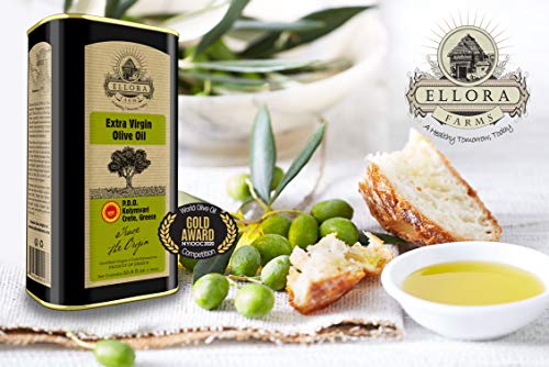 Ellora Farms, 2020 Gold Award Winner, Single Origin & Single Estate, Cold Press & Traceable Olive Oil, Harvested in Ancient Crete, Greece, 33.8 oz Tin and 8.45 oz Bottle Combo Pack