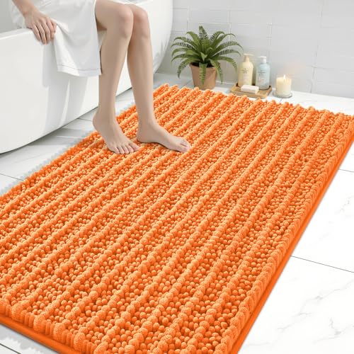 Image of Arotive Luxury Large Bathroom Rugs 47x32, Extra Soft Thick Absorbent Shaggy Chenille Bath Rugs, Machine Wash Dry, Bath Mats for Bathroom Floor, Tub and Shower, Home Decor Accessories, Orange