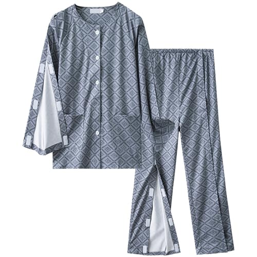 Vhersily Conjunto de pijamas para hombre, para pacientes postrados, ropa totalmente abierta con desgarro, ayuda al cuidado, fractura rehabilitación hospital bata de ancianos, transpirable, todas las