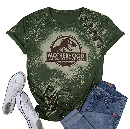 Women Mama Saurus Shirt Dinosaur Mama Saurus Graphic Tee Motherhood is A Walk in The Park T Shirt