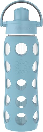 Miniatura 9 de Lifefactory Botella de agua de vidrio de 22 onzas con tapa abatible activa y funda protectora de silicona, rosa del desierto