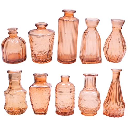 Image of TIED RIBBONS Glass Bud Vases for Flowers - Pack of 10 Antique Glass Centrepiece for Mini Flowers- Antique Collections for Floral Arrangements Home Decorations Item for Home Decor Item