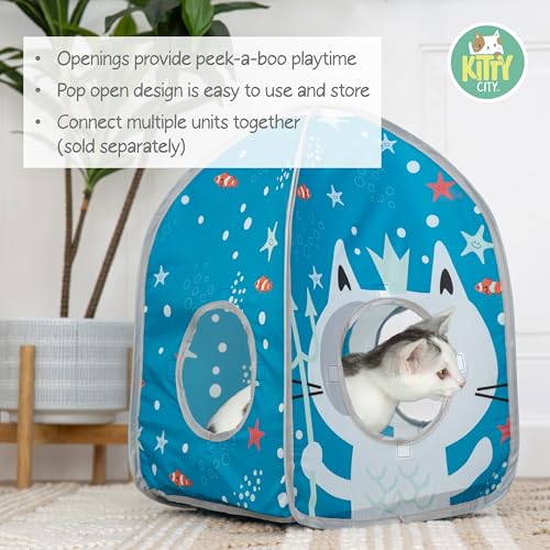 Image of Kitty City Ocean-Themed Pop-Up Cat House, Collapsible Indoor Cat Hideout with Peekaboo Openings, Lightweight Foldable Kitty Play Furniture for Play & Lounging