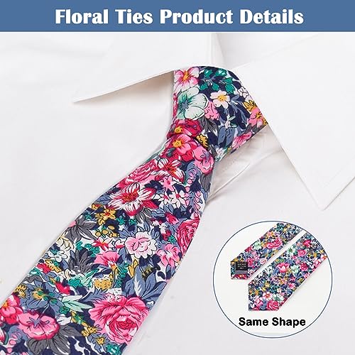 Image of Mantieqingway Men's Cotton Floral Neck Tie 2.56'' Printed Skinny Tie