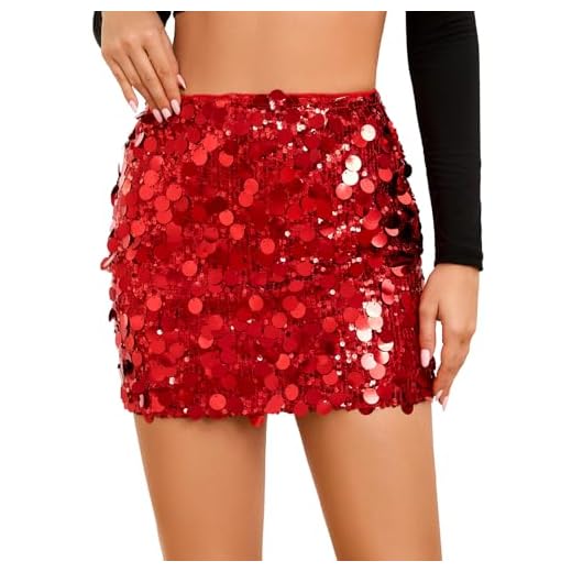 Sequin Skirt for Women Stretchy Bodycon Mini Skirts Sexy Sparkly Skirt Glitter Shiny Skirt Night Out Party Red
