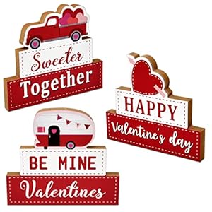 Gift Boutique 3 Valentines Day Wooden Table Decor Centerpieces for Tables Happy Valentines Tabletop Centerpiece Love Home Desktop Decorations Wood Heart Shelf Decoration Hearts Red Desk Mantle