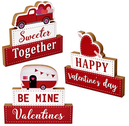 Gift Boutique 3 Valentines Day Wooden Table Decor Centerpieces for Tables Happy Valentines Tabletop Centerpiece Love Home Desktop Decorations Wood Heart Shelf Decoration Hearts Red Desk Mantle