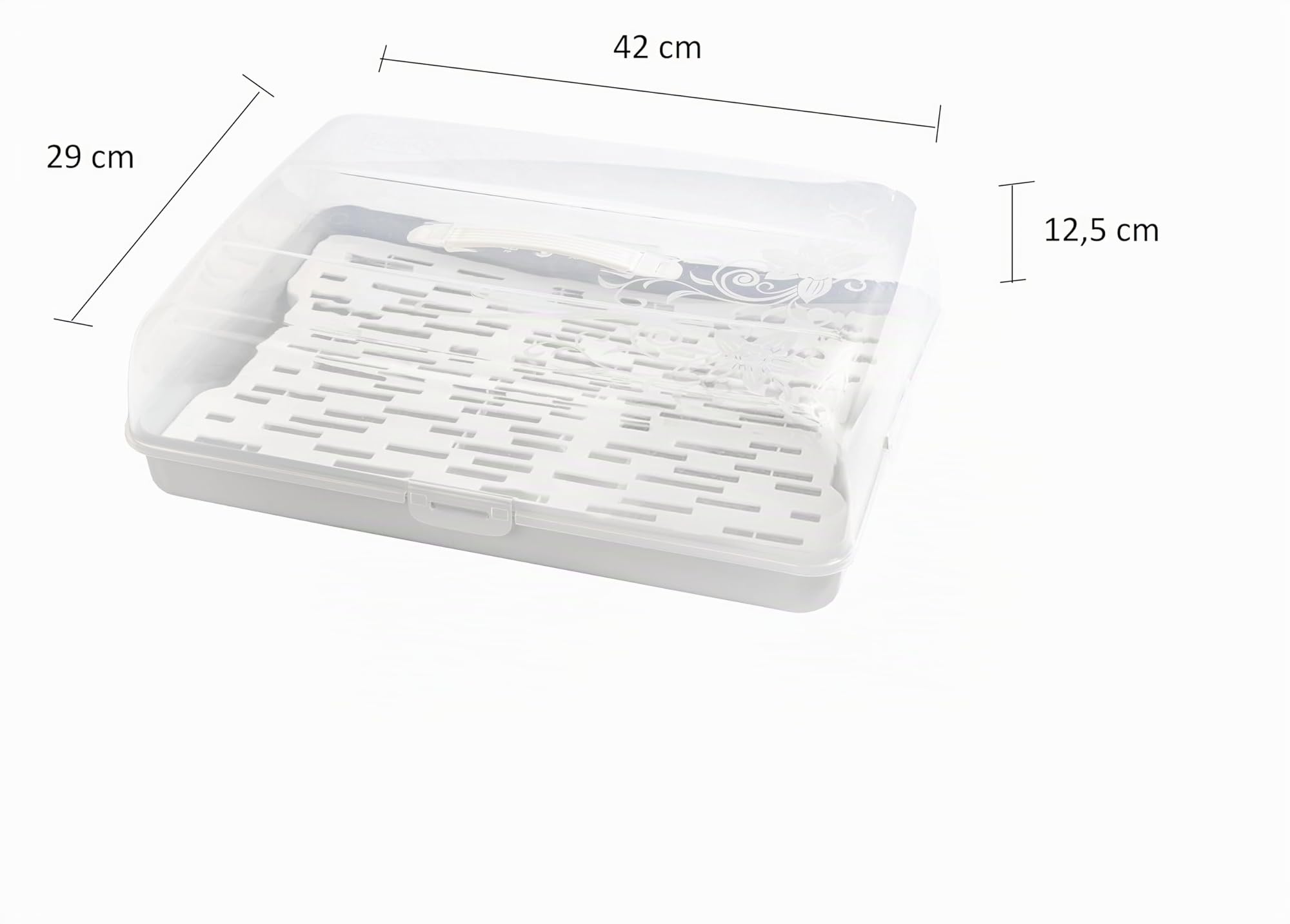 BranQ Home essential Contenitore rettangolare per torta con 2 inserti refrigeranti in plastica (PP) con copertura alta, pratica maniglia, senza BPA, trasparente/crema