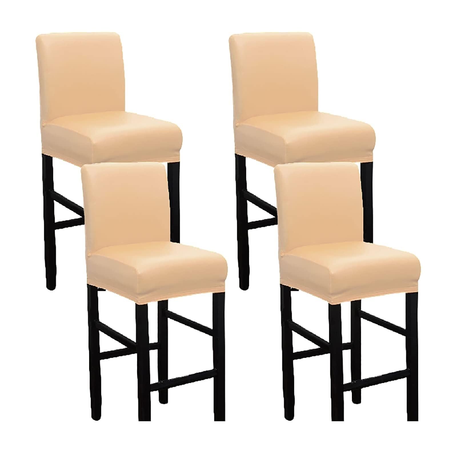 NMVAWIPT Waterproof Fabric Bar Stool Covers, Stretchy Slipcovers For Short Back Stools, For Kitchen, Cafe, Dining Room Decor(Beige,4 pieces)