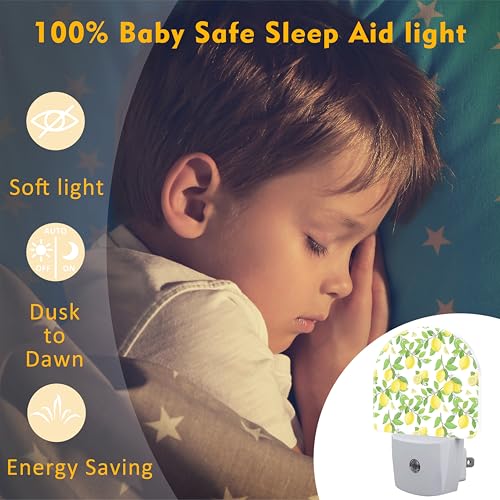 Image of Lemon and Flowers Night Light for Kids,Lemon Fruits and Floral Tree Plug in Night Light with Dusk to Dawn Sensor, 0.5w Energy Saving Nightlight for Hallway Stairway Kitchen Bedroom