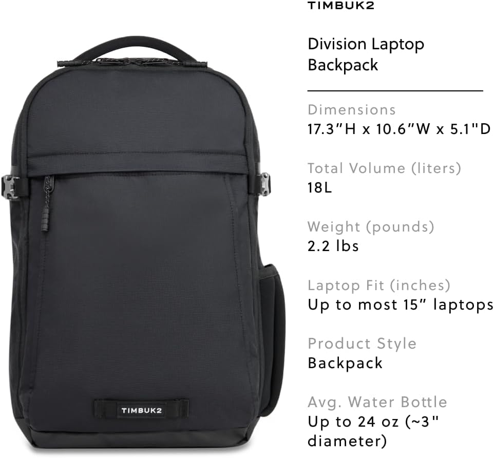 Timbuk2 Division Laptop Backpack Deluxe, Eco Black Deluxe