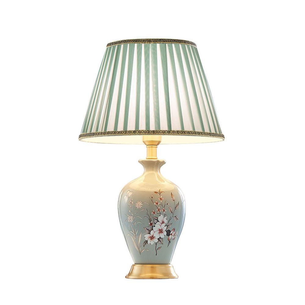SGKOMN 22.4" Ceramic Table Lamp,Nightstand Lamp With Linen Shade | Office Reading Lamp Bedside Lamp For Bedrooms & Living Room-A
