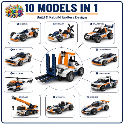 Image of Yashoni Automotive Building Blocks Toy Set for Kids | 10+ Construction Models in one Set| Aircraft, Excavator, Jeep, Car Model Building Kit | Educational STEM Toy | Ages 6+ (Engineering Forklift)