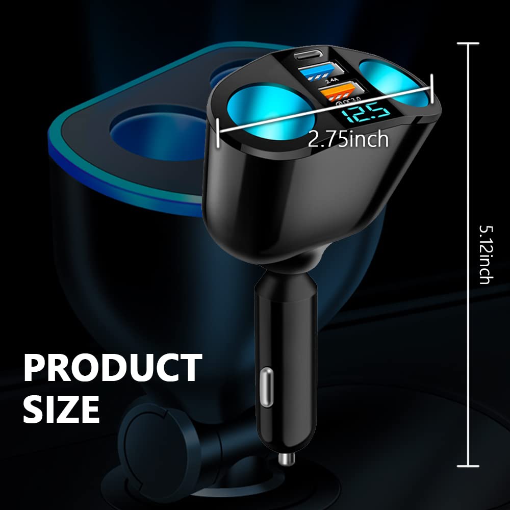 Multi Ports Cigarette Lighter USB Charger,Dual Cigarette Lighter Splitter&QC3.0/PD Super Fast Charging Car Charger Compatible with iPhone 14/13/12/11 Pro Max,Galaxy S23/22/21,iPad,GPS (QC3.0+2.4A+PD)