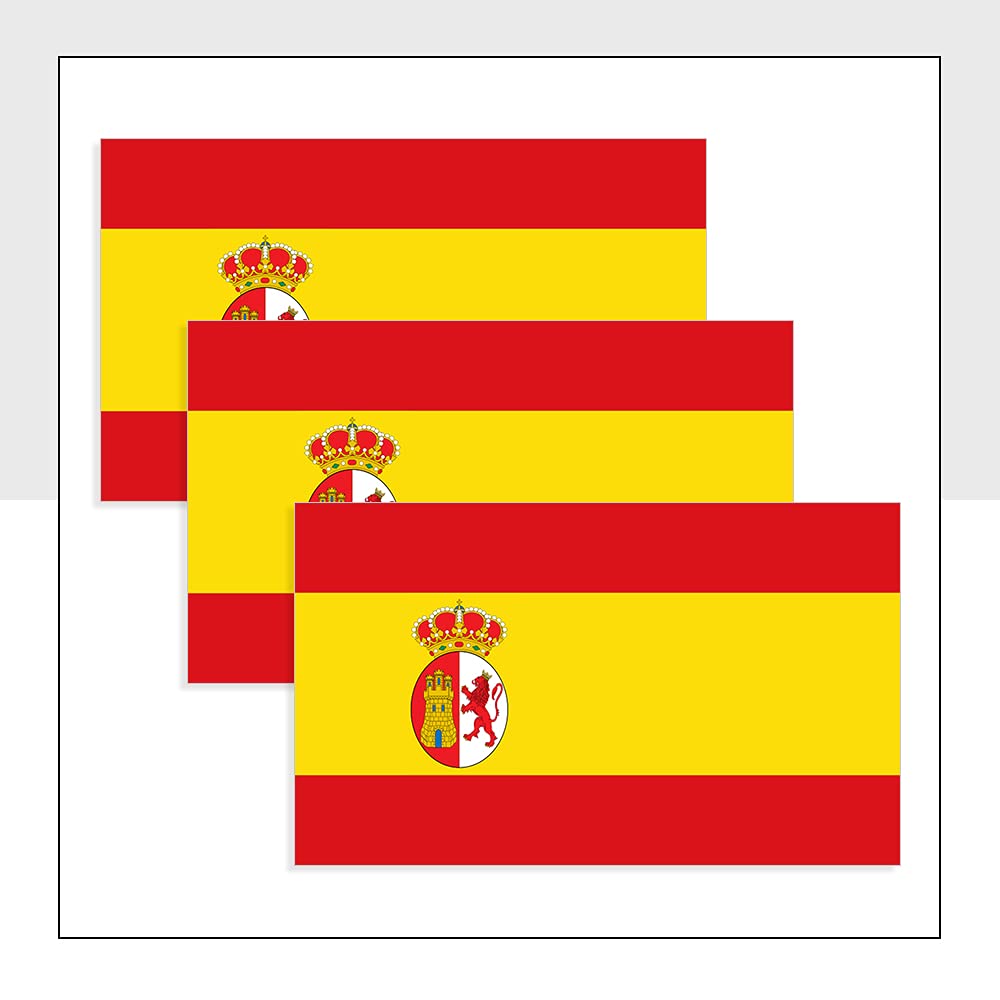 Spanish Flag Car Sticker Pack of 3 (100 x 60mm) Waterproof ESP Flag Labels for Bike Van Laptop Helmet Packwith® #P1061