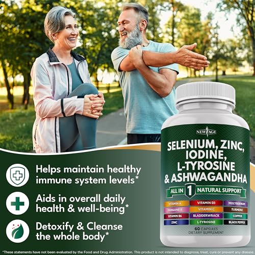 new age selenium zinc iodine l tyrosine ashwagandha - supplement for women and men with bladderwrack turmeric silica kelp schisandra - 120 count