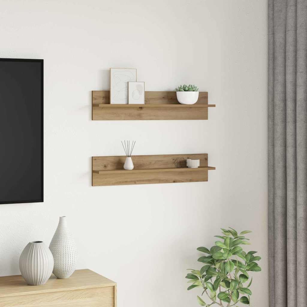 Juego de 2 estantes de pared de roble Artisan, 80 x 11,5 x 18 cm, diseño moderno, robusto, de madera, mini estantería para salón, dormitorio, pasillo