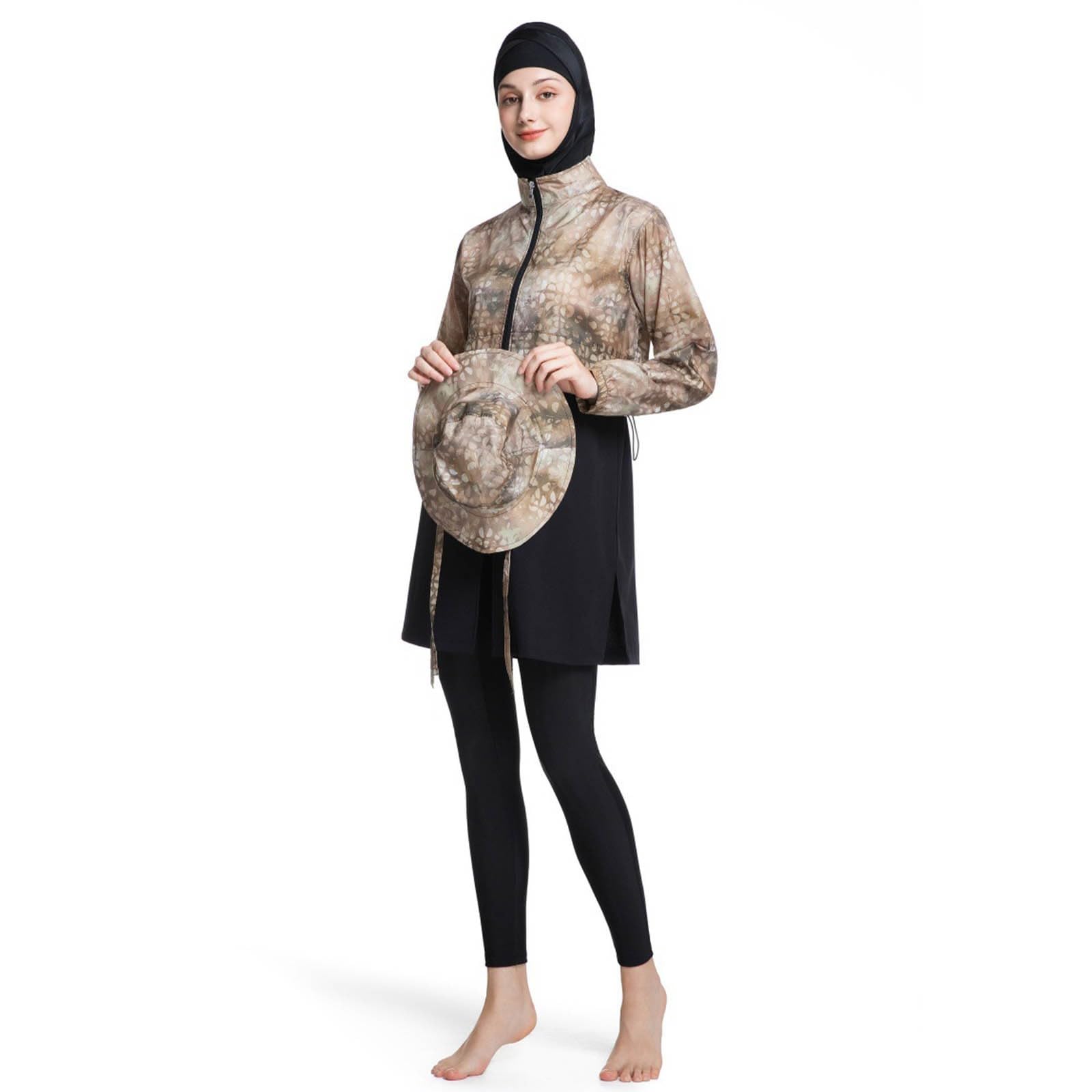 2026 Conjunto de traje de baño de ramadán de manga larga con gorro de natación para mujer, 4 piezas, ropa de playa musulmana para surf, buceo, actividades navideñas