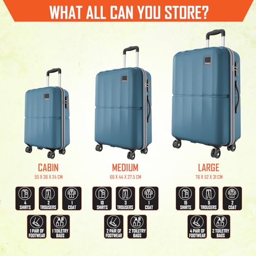 Image of Safari Genius Theo 8 Wheels Set of 3 (Cabin + Medium + Large) Trolley Bags, Hard Case Polycarbonate, 360 Degree Wheeling Luggage, Suitcase for Travel, Trolley Bags for Travel, Pearl Blue