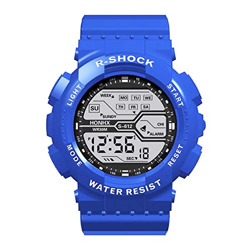 Men's Sport Fashion Wrist LCD Stopwatch Waterproof Date Watch Rubber Digital Boy Men's Watch Watch Jewelry for Father Valentine's Day Easter (Blue, One Size)