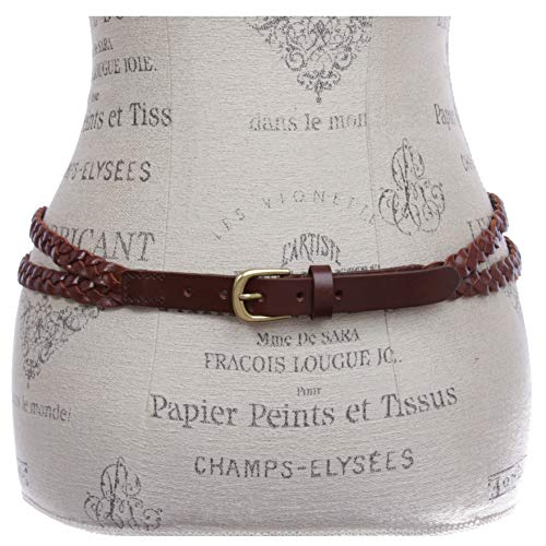 Women's Double Braided Skinny Leather Belt2