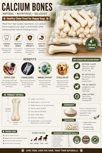 Image of Woofy Dog Chew White Bone 4 Inches Rawhide Bone Calcium Treat Chicken Flavour Chew Food (Pack of 10 Pcs)