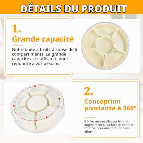Zithgen Plateau de Snack Rotatif 6 Compartiments Amovibles avec 4 Fourchettes Inox - Boîte à Collation avec Couvercle et Poignée, Plateau de Service pour Fête, Pique-nique - Idéal pour Fruits, Bonbons – vue 4