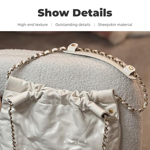 Image of Lambskin Leather Shoulder Strap Pad for Designer Trendy Bags,Detachable Replacement Pressure Relief Cover for Women Tote Bag Handbag Purse Backpack【White,Gold Studs】