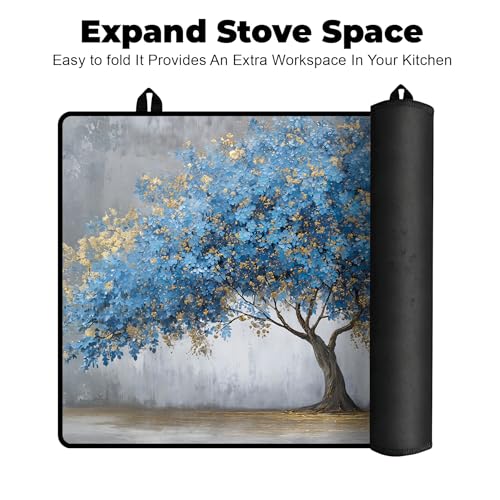 Image of Heat-Resistant Glass Stove Top Cover with Anti-Slip Rubber Coating - 28.5x20.5 Inch Electric Stove Protector, Scratch-Resistant, Expands Counter Space (Blue Tree, 28.5 inchL x 20.5 inchW)