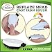 Cast Iron Brush Scrubber & Free Replacement Scrub Brush Head – Non-Scratch Cast Iron Scrub Brush – Scrubber Brush to Cleans Pre-Seasoned Pan, Dutch Ovens, Waffle Iron Pans, Griddle, Skillet, Wok Brush