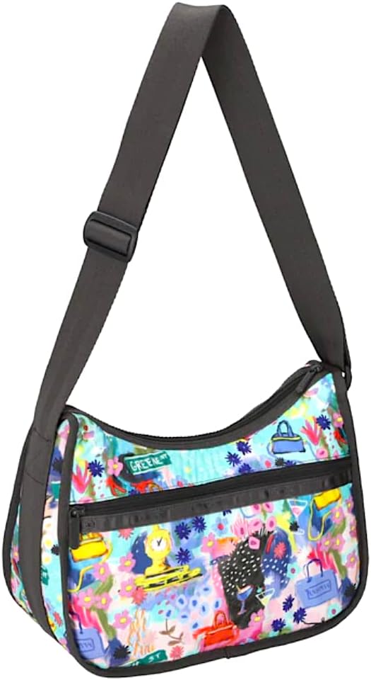 LeSportsac Painterly Spring Classic Hobo Crossbody Bag + Cosmetic Bag, Style 7520/Color G933, Celebrating LeSportsac’s 1974 Iconic Debut in NYC, Abstract Colorful Whimsical Graphics, Limited Edition