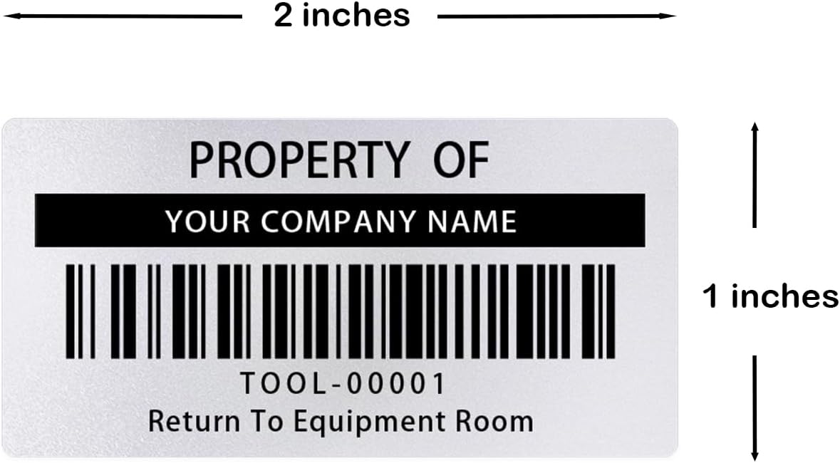 2000 Custom Asset Tags, 2"x1" Durable Silver Asset Tag, Custom Asset Labels for Equipment, Storage Bins, Inventory, Moving Boxes