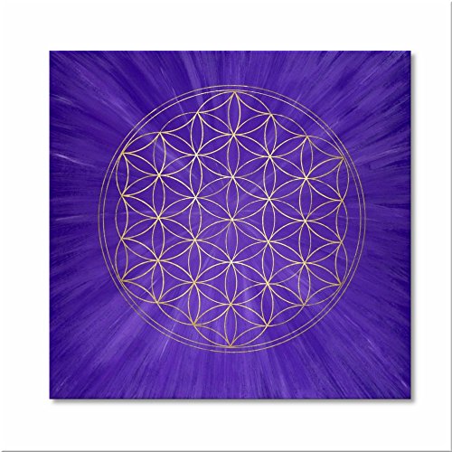 Wandbild Blume des Lebens in Gold "Intuition" - HANDGEMALT - Größe 50cm x 50cm - Lebensblume in Gold mit Acrylfarbe gemalt - Leinwand auf viereckigen Keilrahmen gespannt | MADE IN GERMANY Cover