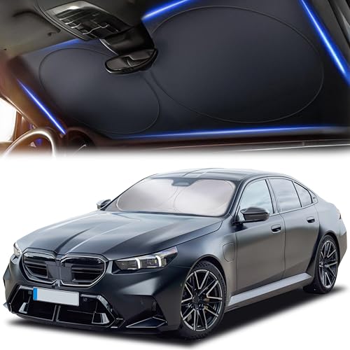 Autovir Car Windshield Sun Shade 280T Reflective Front Window Sun Blocker Heat Shield Automotive Sun Protection Privacy Curtains Foldable with Storage Bag Car Accessories