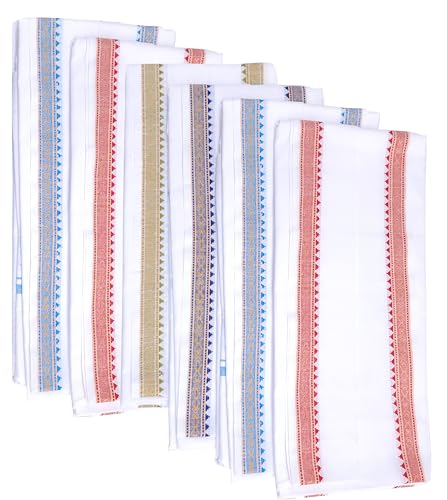 Image of Handloom Pure Cotton Traditional God Towel | Gamcha /Angocha Towel | Fast Absorbing Bath Towels for Men, Women & Kids | Perfect for Everyday Use |Pack of 6 | Size 76 x 178 cm | White