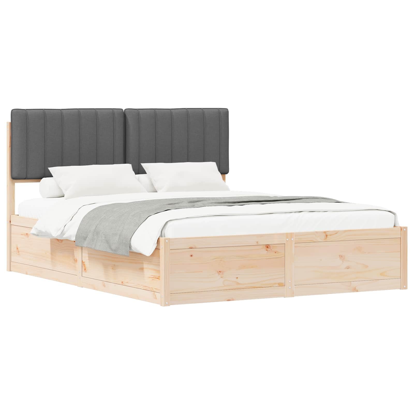 Telaio letto grigio scuro 160 x 200 cm, telaio in legno massello di pino, testiera imbottita, King Size, mobili moderni per camera da letto, durevole, facile da montare, non necessita di