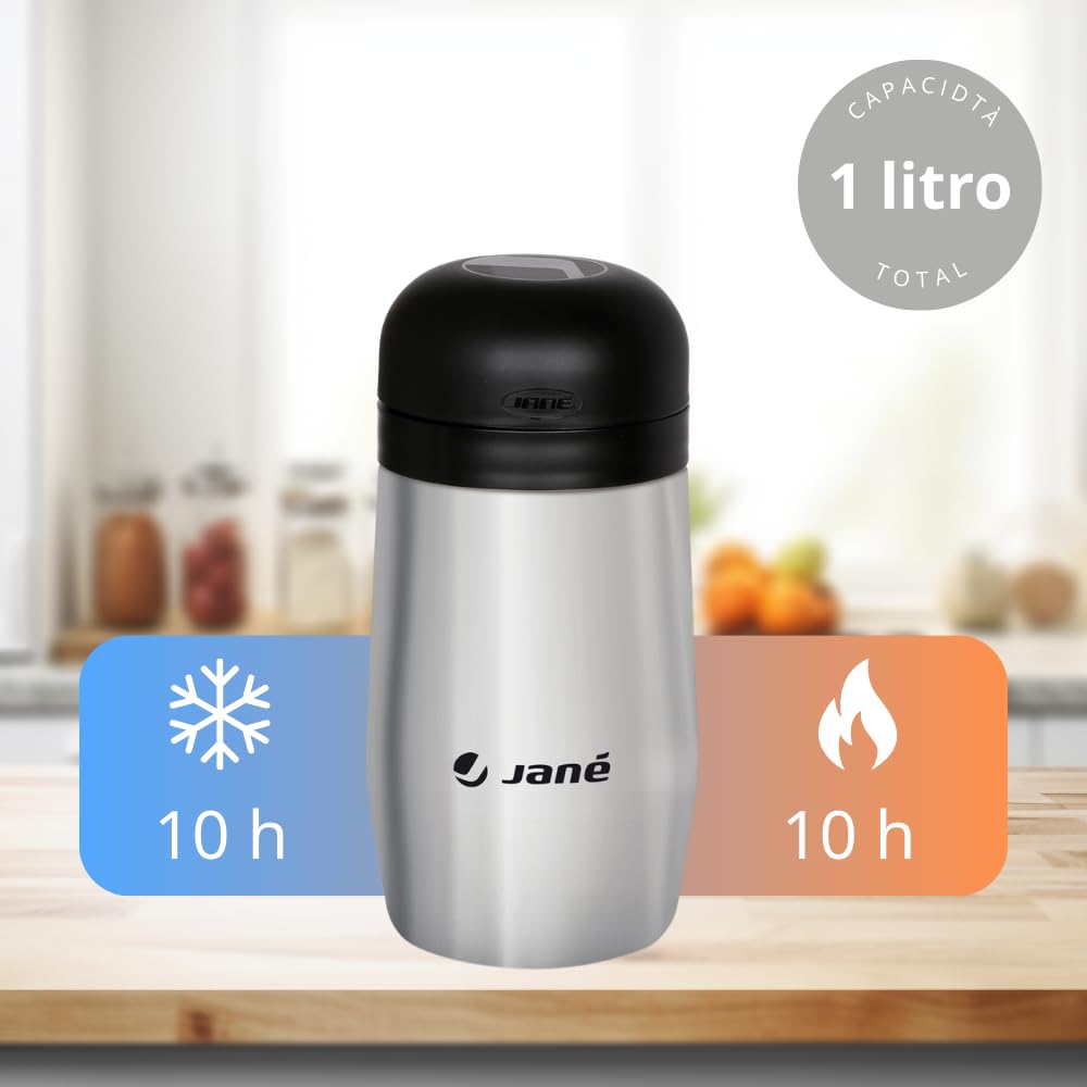 Jané Thermos 1L 2 Contenitori Ermetici Mantiene Caldo e Freddo 8h Borsa Termica Grigio